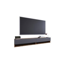 Mueble de TV de Pared Moderno Antracita-Roble - 180x31,5x29,5 cm - 2 Cajones y Estantes.