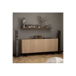 Buffet con Patas Metálicas en Melamina Roble y Negro, 180x42x80 cm, Ideal para Comedores y Salones