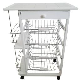 Carro Verdulero de Cocina con Botellero Lateral Blanco Oporto 57x37x82