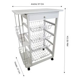 Carro Verdulero de Cocina con Botellero Lateral Blanco Oporto 57x37x82