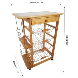 Carro Verdulero de Cocina con Botellero Lateral 57x37x82 Color Miel Oporto 5 - ¡Organiza tu Cocina!