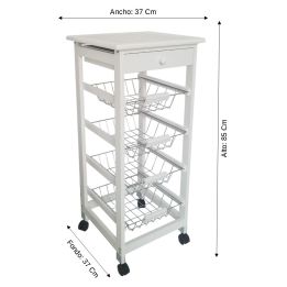 Verdulero Frutero de Cocina 4 Cestas y Cajón 37x37x85 Blanco