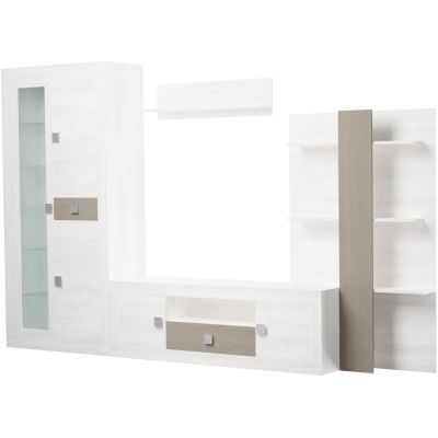 Mueble de Salón Moderno con Leds, Acabado en Andersen Pino -Gris, 40 cm (Fon), 300x200 cm