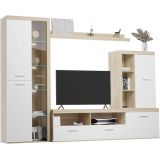 Mueble de Salón Moderno con Leds, Acabado en Cambria, 260x191 cm