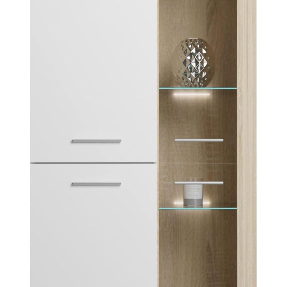Mueble de Salón Moderno con Leds, Acabado en Cambria, 260x191 cm