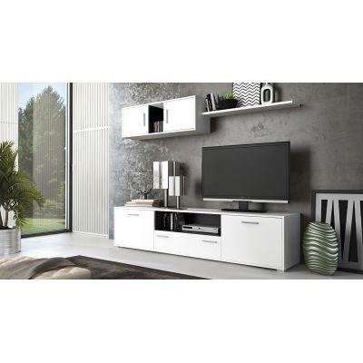 Mueble de salón y TV Composición para salón 200 Cm, blanco gran espacio almacenamiento