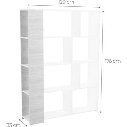 Conjunto de Salón Mueble Completo: Bajo TV, Mueble Bar, Estantería y Mueble Colgar - Estilo Roble y Blanco.