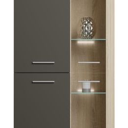Mueble de Salón Moderno con Leds, Acabado en Cambria - Grafito, Medidas: 260 cm (Ancho) x 191 cm (Alto) 47,5 cm (Fondo)