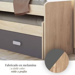 Cama Nido Juvenil Doble con Cajones de Almacenaje – Puccini Grafito, 198.4 cm Largo x 98 cm Ancho x 72 cm Alto