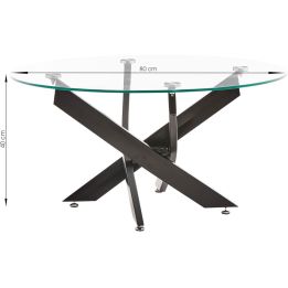 Mesa de Centro Redonda con Tapa de Cristal 8 mm y Patas Metálicas en Acabado Negro -Medidas 80x40 cm