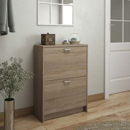 Zapatero Recibidor Roble – Mueble Auxiliar Estrecho con 2 Puertas | Capacidad 12 Pares | 81,6 x 60 x 25 cm