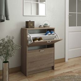 Zapatero Recibidor Roble – Mueble Auxiliar Estrecho con 2 Puertas | Capacidad 12 Pares | 81,6 x 60 x 25 cm