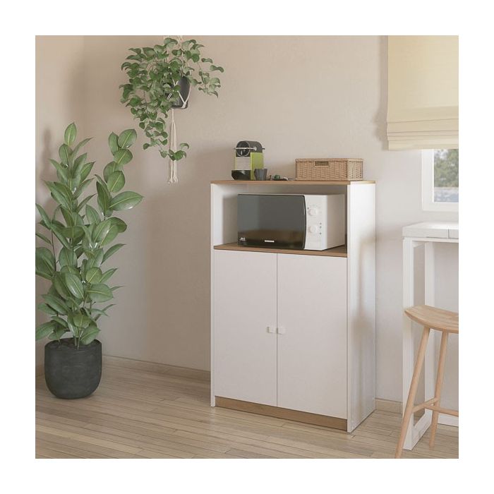 Mueble Auxiliar para Microondas | Color Blanco y Roble | 124 x 80 x 40 cm (alto x ancho x fondo)