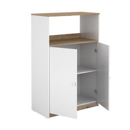 Mueble Auxiliar para Microondas | Color Blanco y Roble | 124 x 80 x 40 cm (alto x ancho x fondo)
