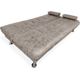 Sofá Cama 3 Plazas de Diseño Moderno con Cojines Decorativos, Estructura de Madera, Color Gris Cemento, 188x88x88 cm