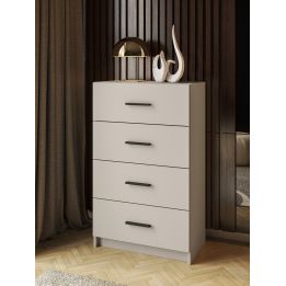 Sinfonier de 4 Cajones para Dormitorio, Acabado en Beige y Negro, Medidas: 60 cm (Largo) x 100 cm (Alto) x 34,4 cm (Fondo)