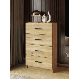 Sinfonier de 4 Cajones para Dormitorio, Acabado en Mauvella y Negro, Medidas: 60 cm (Largo) x 100 cm (Alto) x 34,4 cm (Fondo)
