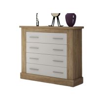 Cómoda 4 Cajones, Acabado en Blanco y Cambrian, Medidas: 91,5 cm (Ancho) x 90,8 cm (Alto) x 39,6 cm de (Fondo)