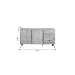 Buffet de Ratán Natural con 3 Cajones y 2 Puertas - 150x39x79 cm - Elegante Almacenamiento para Salón.