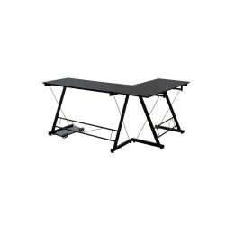 Mesa de Ordenador Esquinera Metálica en MDF Negro, 158x120x73cm - Espacio para Teclado y Torre